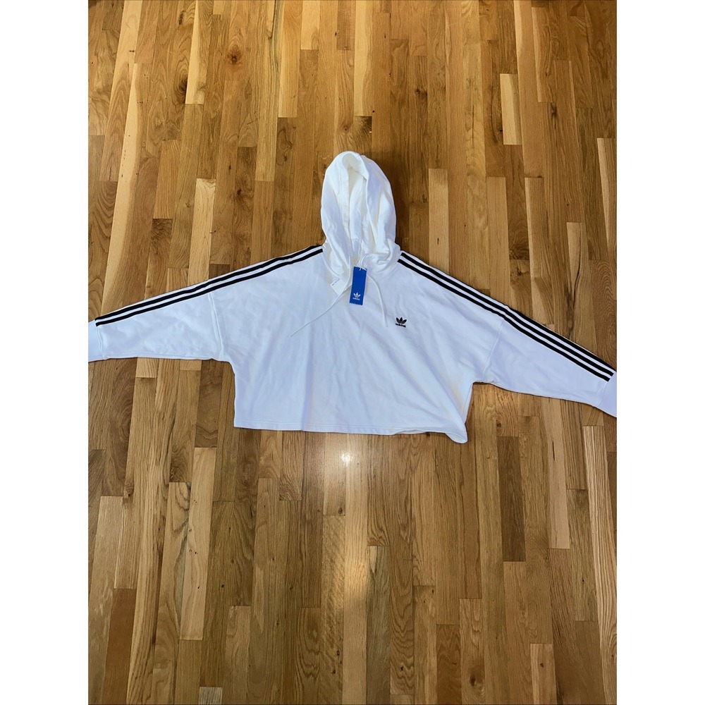 Women's Adidas Originals Cropped Trefoil Sweatshirt White/Black DX2321 Size‎ L